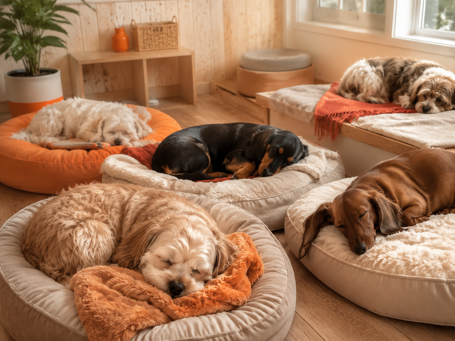 Small dogs enjoying a peaceful midday rest